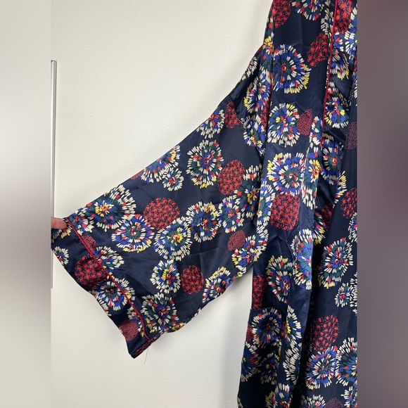 Vintage Christian Dior Monsieur Satin Robe Tie Belt Burgundy Fireworks Print OS - Picture 2 of 6